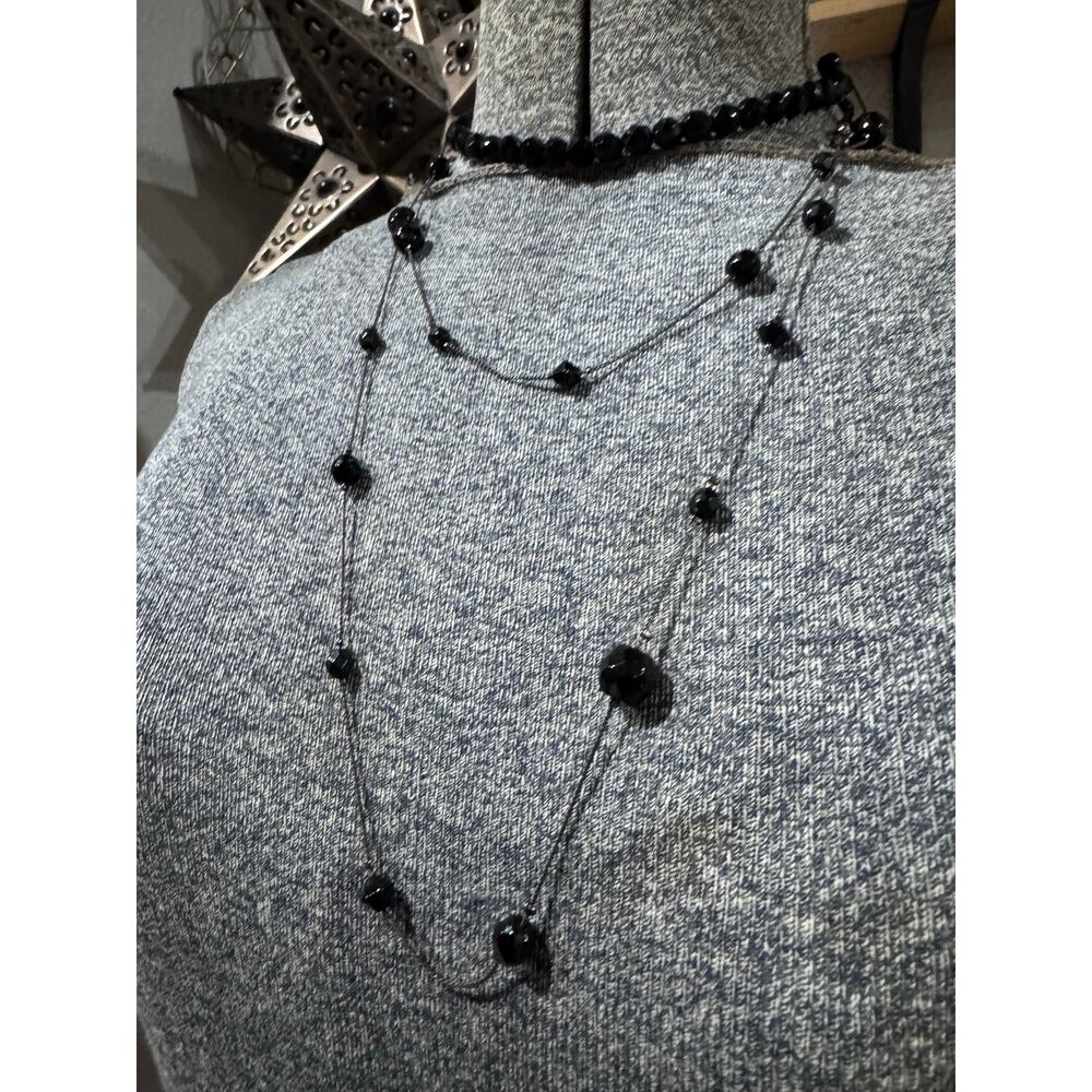 Layered Black Beaded Necklace Set – 2-Piece